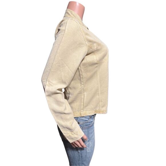 Pulp women's Mandarin collar tencel tan long sleeve button-up shirt M - Picture 4 of 8